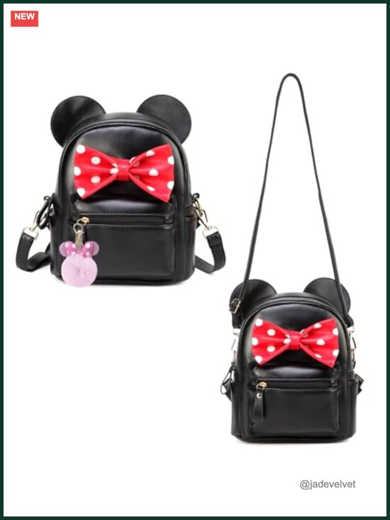 Handbags - Faux Leather Convertible Mini Backpack Purse with Bow Sequin